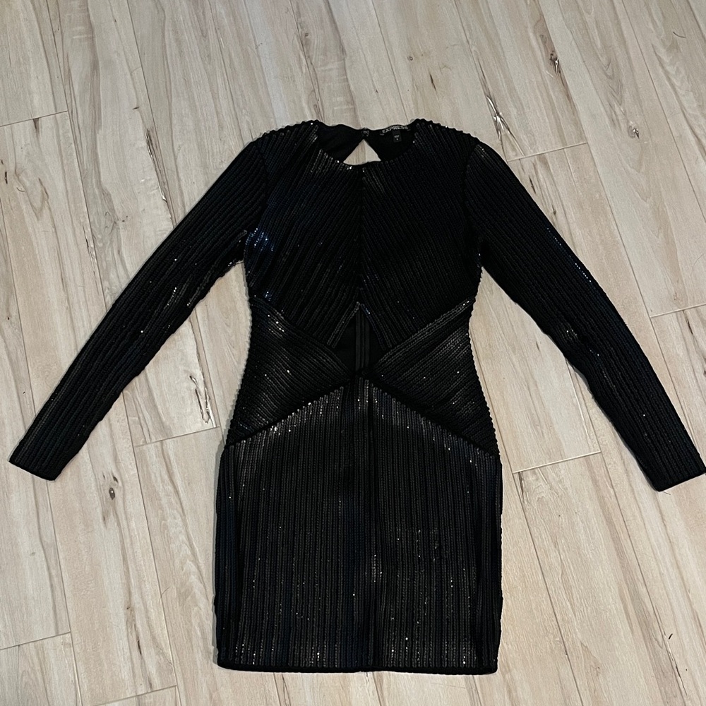 Express Shimmering Black Long Sleeve Dress